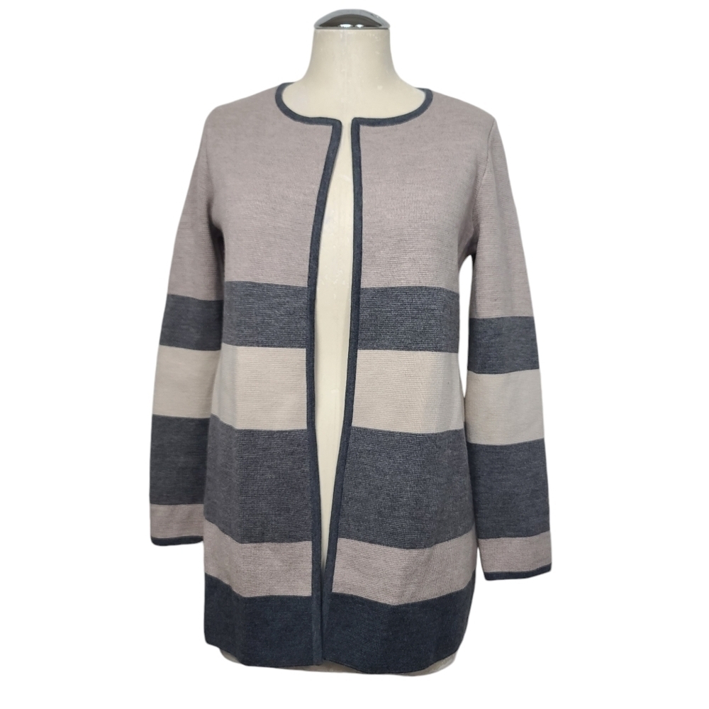 Talbots Pure Merino Wool Striped Open Cardigan P